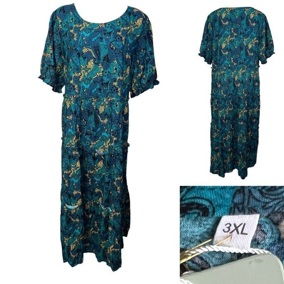 YesNo maxi dress plus size 3XL muumuu fall casual short‎ sleeve tiered cotton -5 - Picture 1 of 7